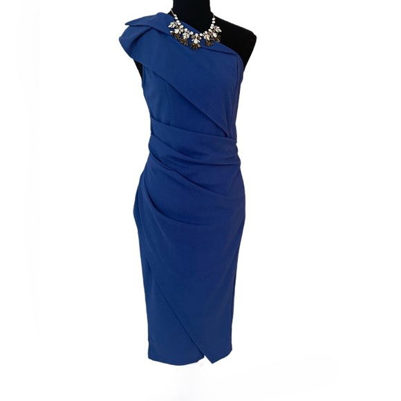 JJ HOUSE ~ Women’s Royal blue one shoulder dress with abstract lines size M - Picture 3 of 11